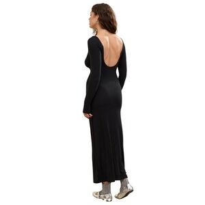 AERIE Black Long Sleeve Jersey Knit Maxi Dress Scoop Back Women's Size XL